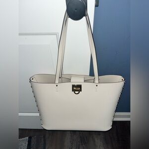 Michael Kors Manhattan large studded leather shoulder tote bag.